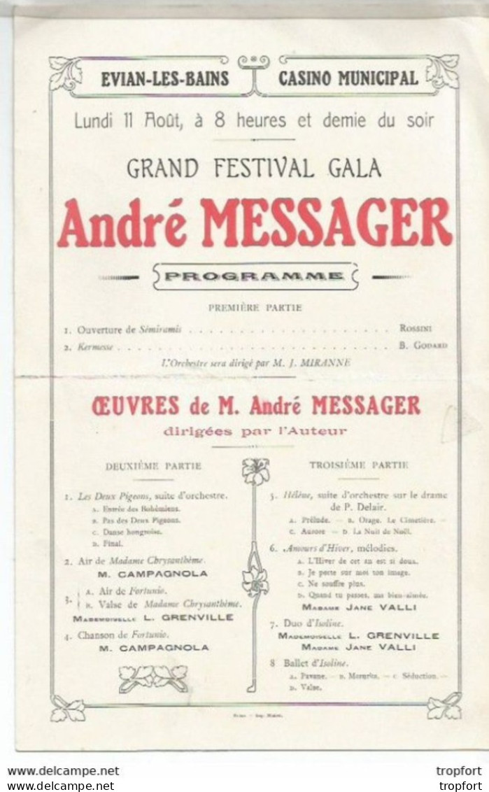 CC // Vintage // Old French Theater Program // Feuillet Programme GALA EVIAN-LES-BAINS // Campagnola VALLI Grenville - Programma's