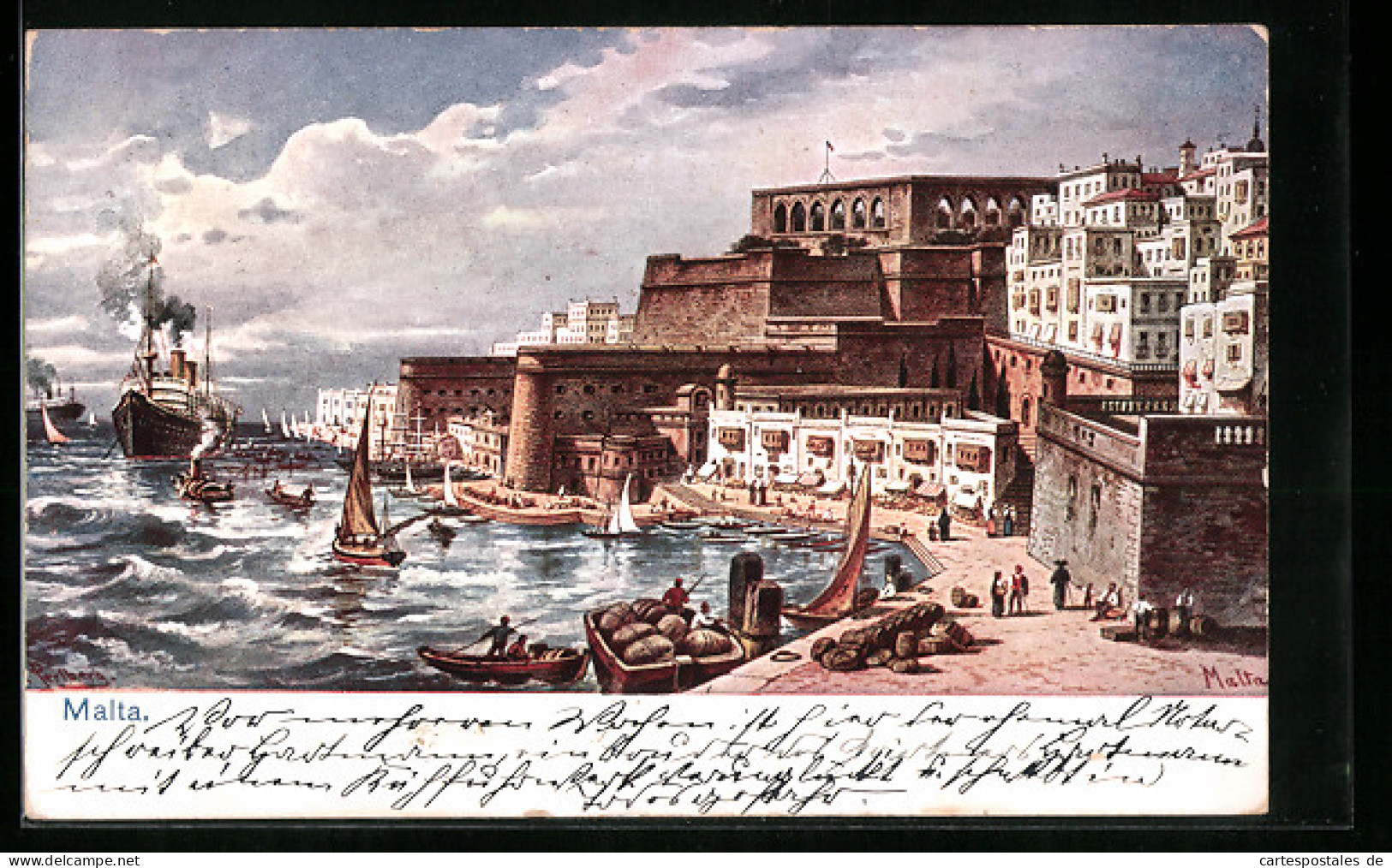 Künstler-AK Malta, Schiffe Und Festung Im Hafen  - Malta