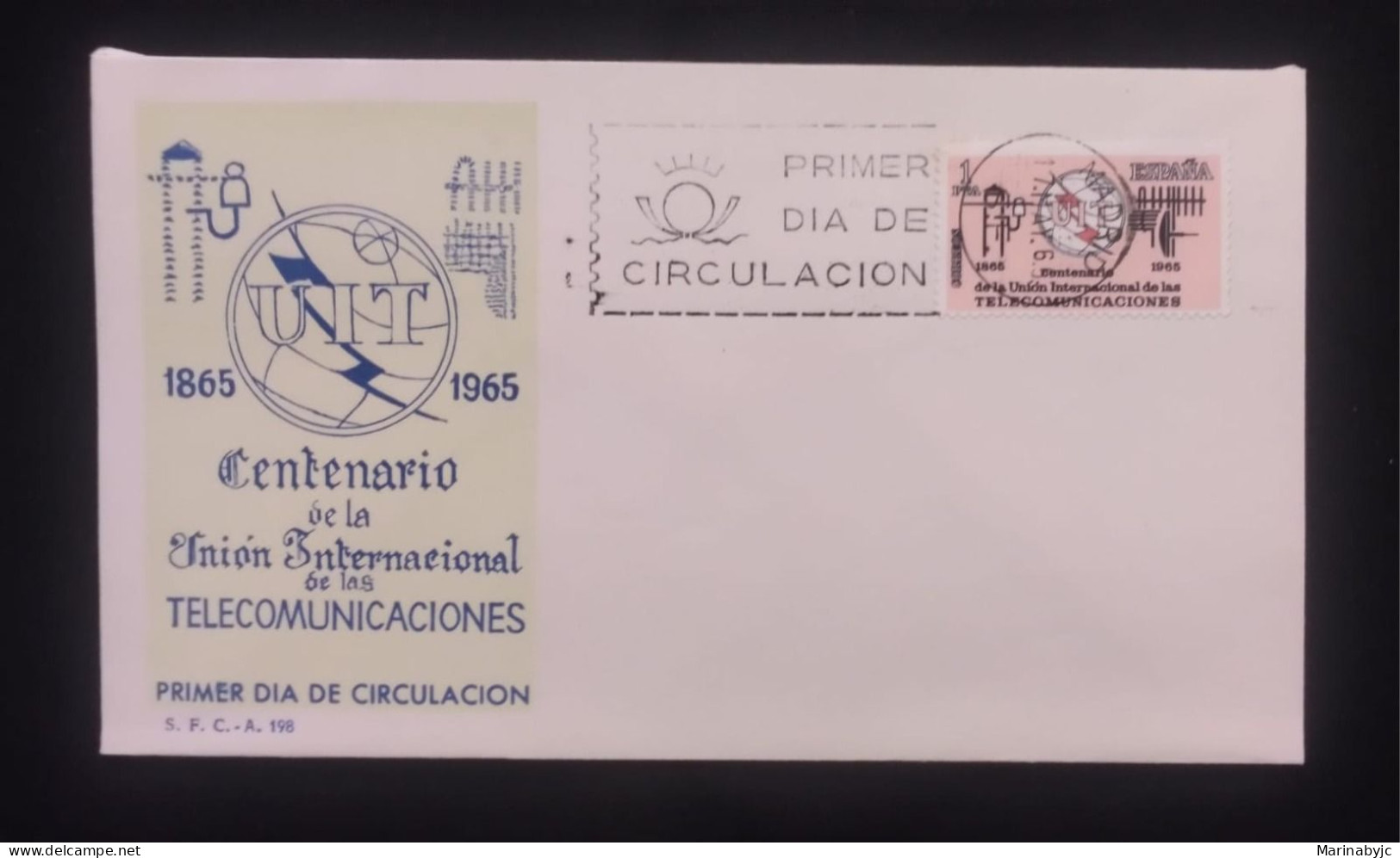 C) 1965, SPAIN, FDC, ITU CENTENARY INTERNATIONAL TELECOMMUNICATION UNION, XF, - Murcia