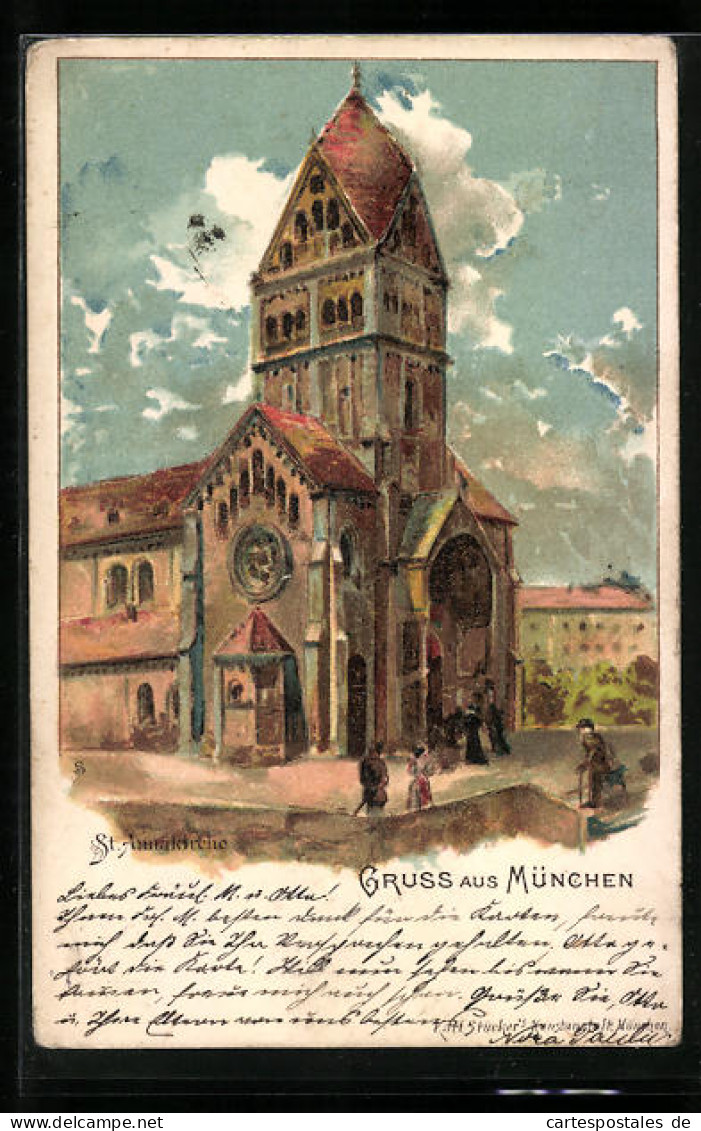 Lithographie München, St. Annakirche  - Muenchen