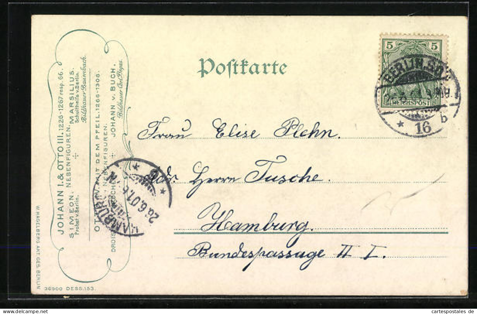 Passepartout-Lithographie Berlin, Standbilder Johann I. Und Otto II, Otto IV. Mit Dem Pfeil Bei Vollmond, Wappensiegel  - Tiergarten