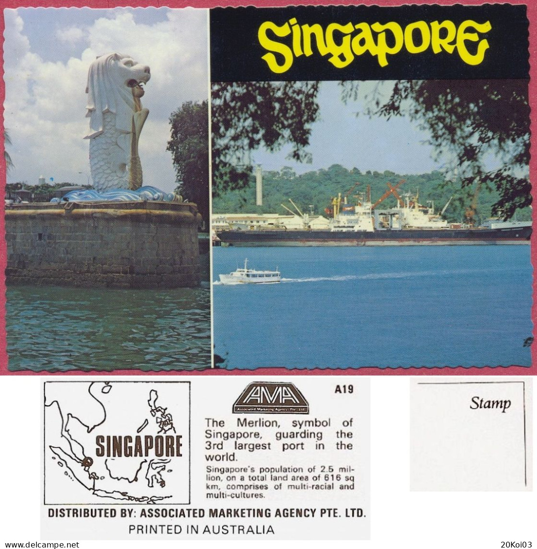 Singapore The Merlion Symbol, Guarding The 3rd Largect Port +/-1979's A19 AMA , Vintage UNC_cpc - Singapur