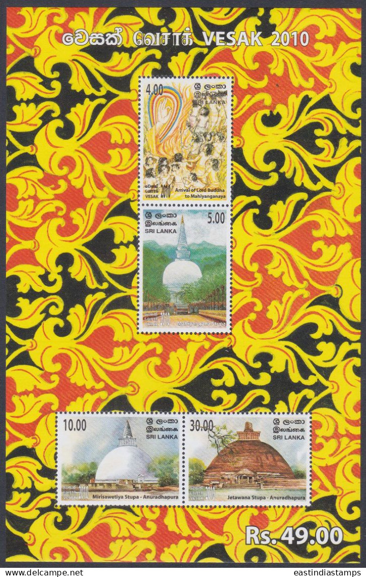Sri Lanka Ceylon 2010 MNH MS Vesak, Buddhism New Year, Buddhist, Buddha, Religion, Stupa, Miniature Sheet - Sri Lanka (Ceylon) (1948-...)