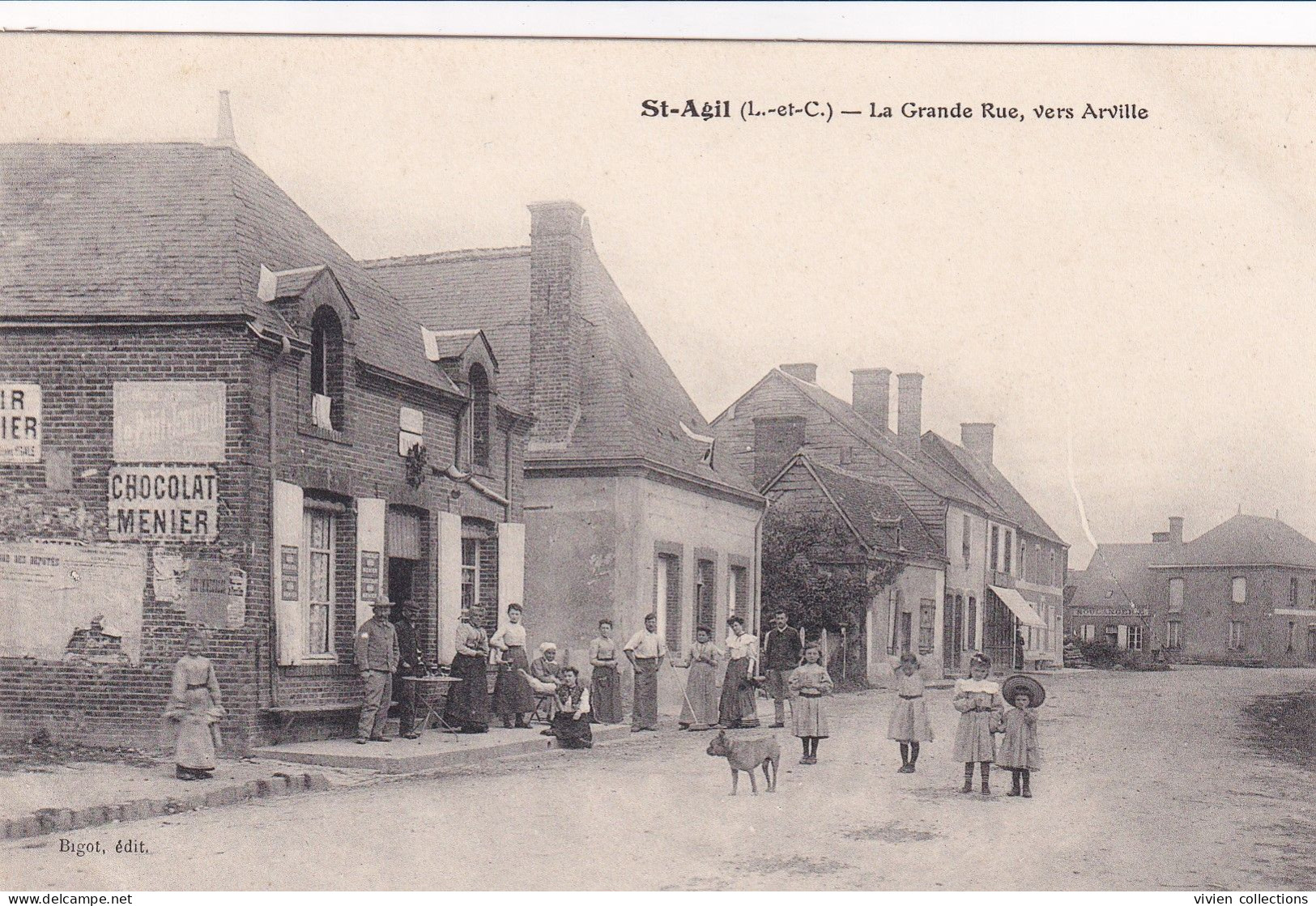 Saint Agil (41 Loir Et Cher) La Grande Rue Vers Arville - L'épicerie - édit. Bigot - Sonstige & Ohne Zuordnung