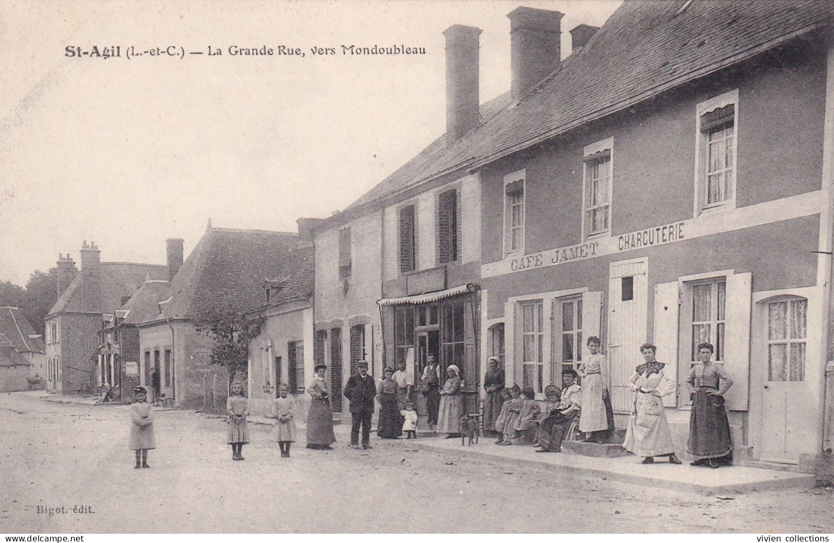 Saint Agil (41 Loir Et Cher) La Grande Rue Vers Mondoubleau - Café Charcuterie Jamet Au 1er Plan - édit. Bigot - Sonstige & Ohne Zuordnung