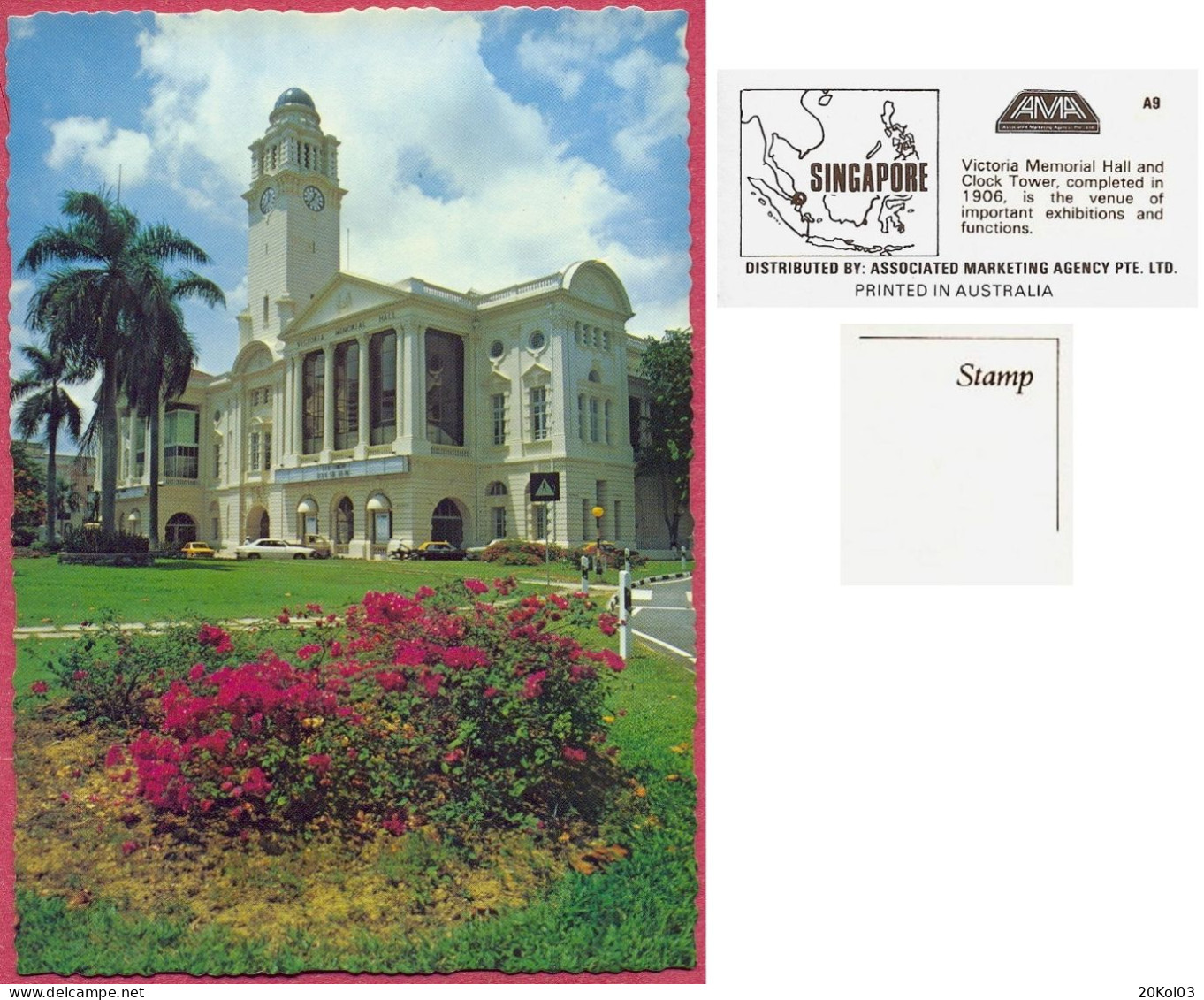 Singapore Victoria Memorial Hall, And Clock Tower Completed 1906, +/-1975's A9 AMA , Vintage UNC_cpc - Singapour