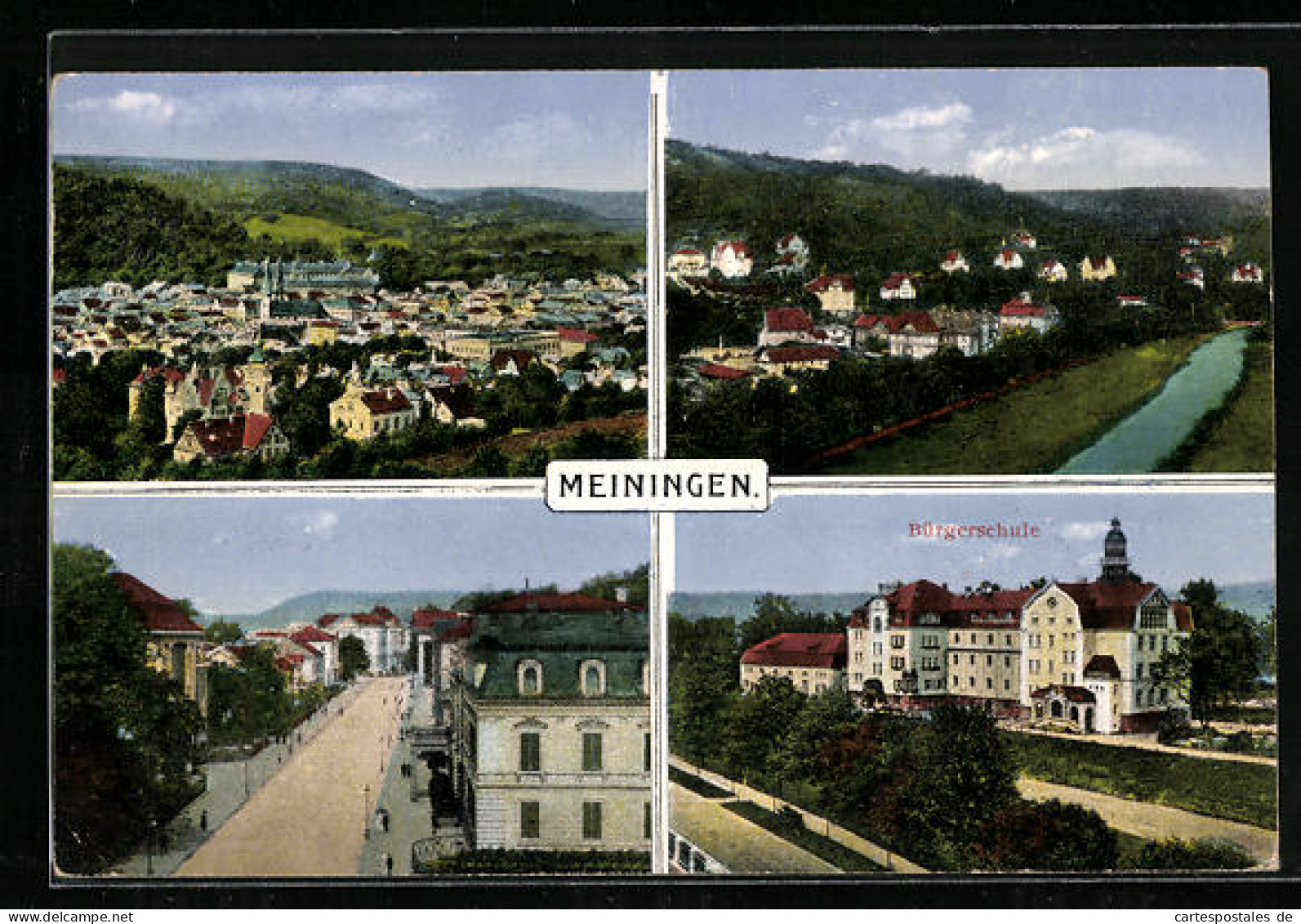 AK Meiningen, Verschiedene Ortsansichten Mit Häusern Und Bürgerschule  - Meiningen