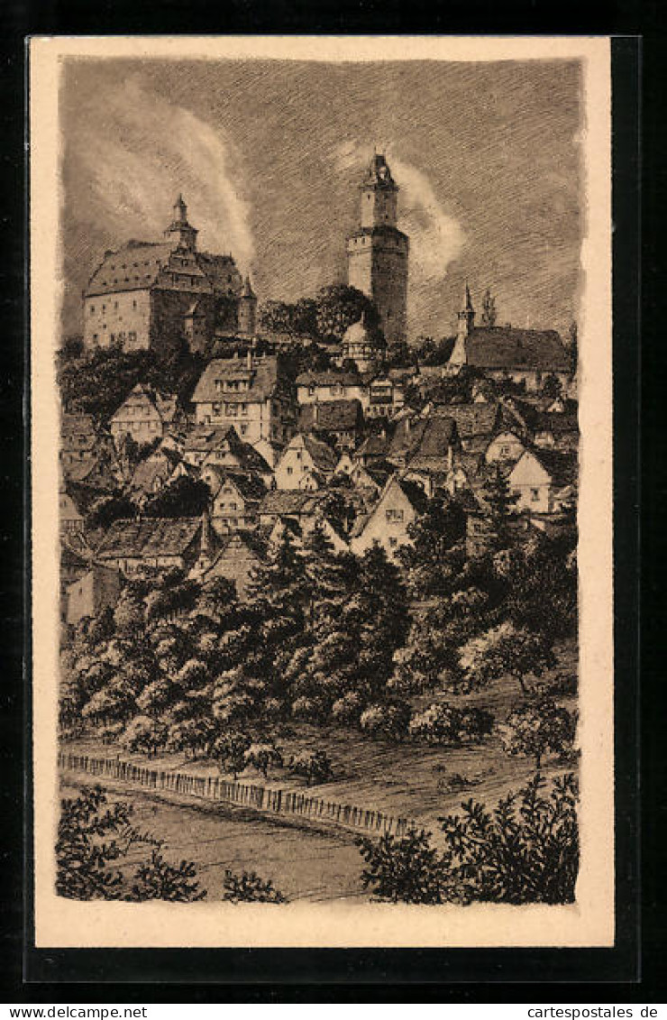 Künstler-AK Cronberg I. Taunus, Ortsansicht Mit Turm  - Taunus