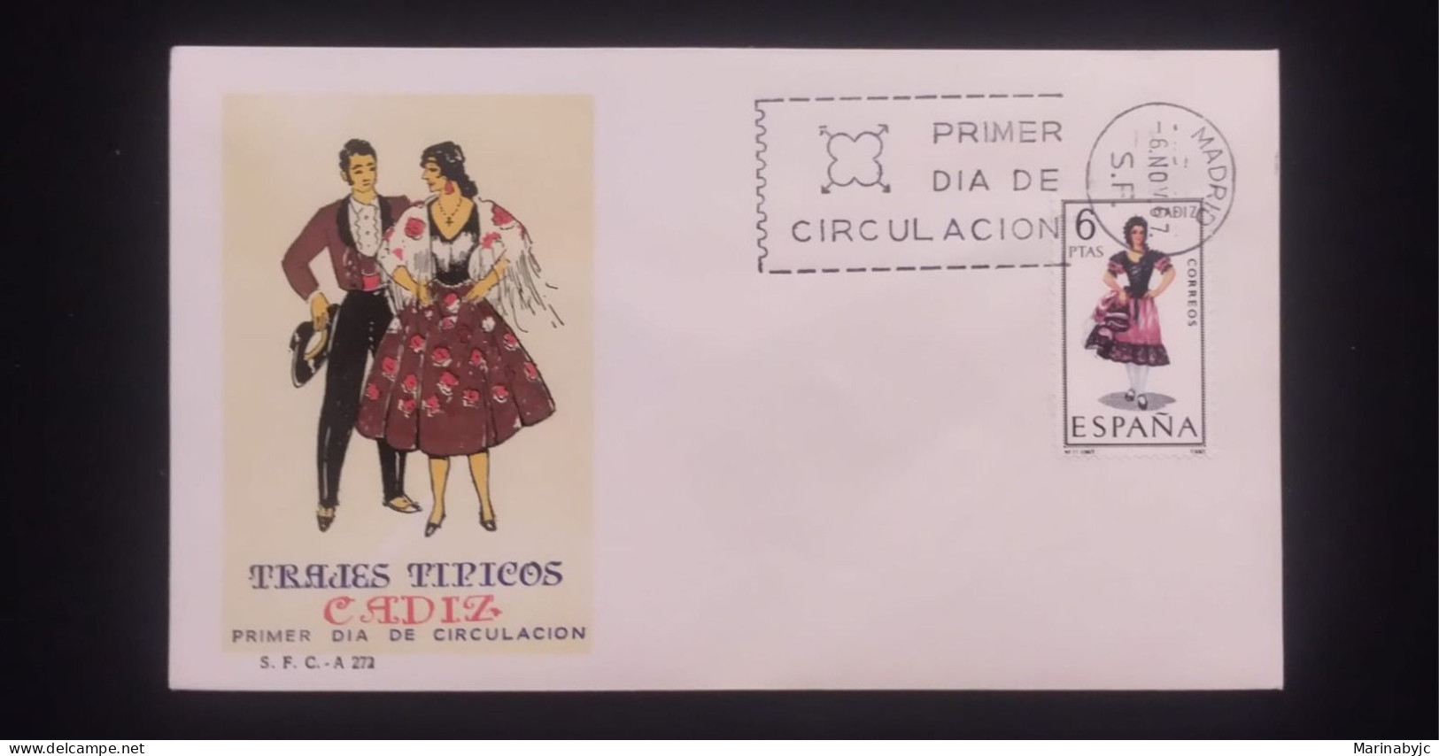 ) 1967, SPAIN, FDC, TYPICAL COSTUMES OF CADIZ, XF - Cádiz