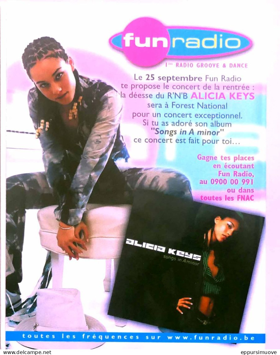 Publicité Papier  FUN RADIO ALICIA KEYS 2002 TS - Advertising