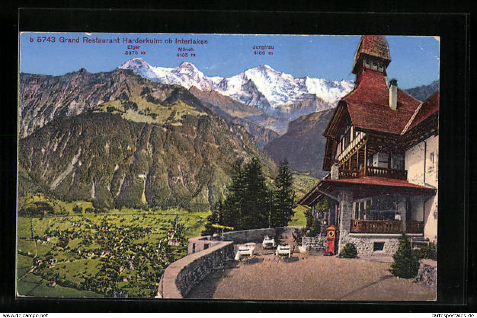 AK Interlaken, Grand Restaurant Harderkulm Mit Eiger, Mönch Und Jungfrau  - Interlaken