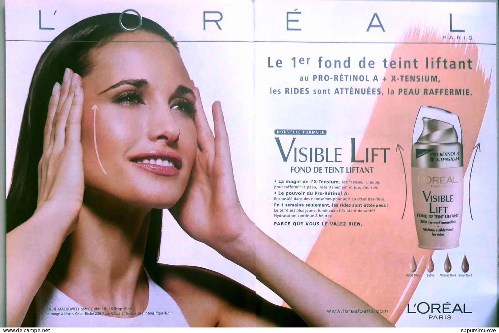 Publicité Papier  L'OREAL ANDIE MACDOWELL 2003 TS - 2 Pages - Advertising