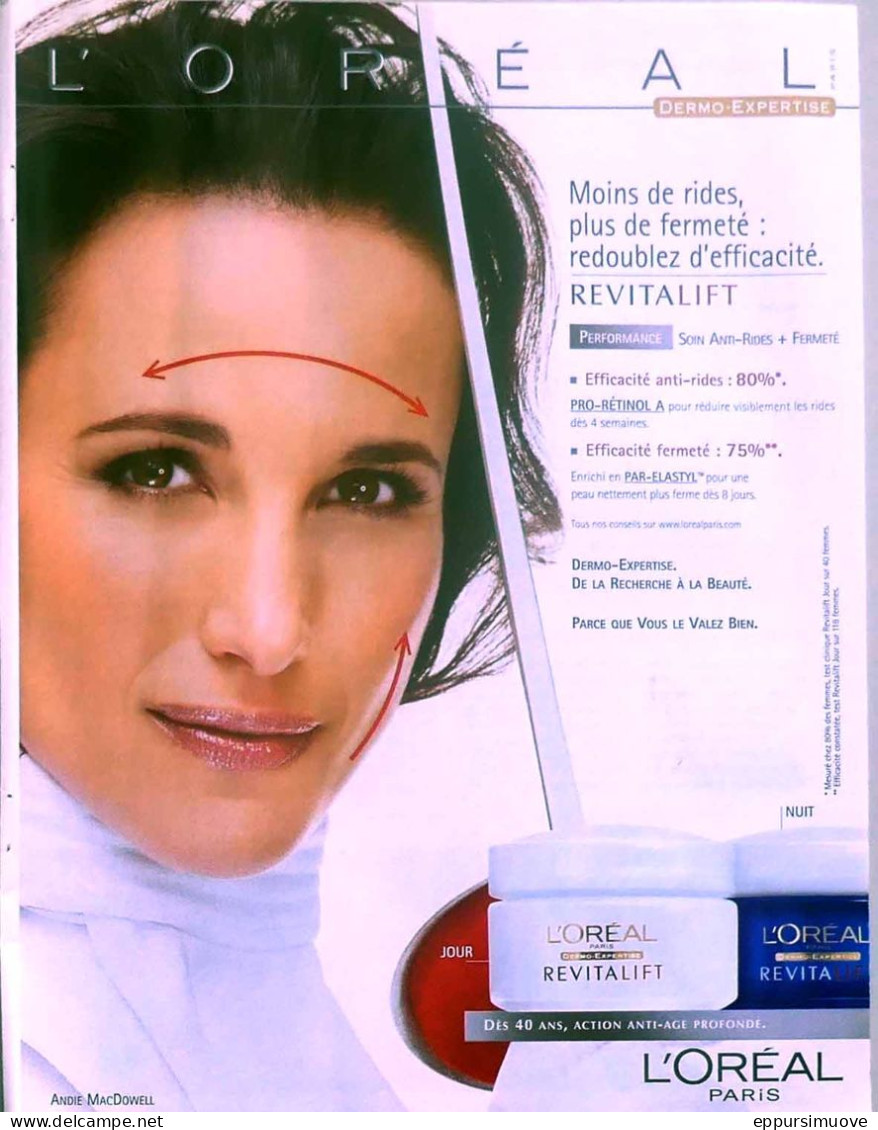 Publicité Papier  L'OREAL ANDY MACDOWELL 2003 TS - Advertising