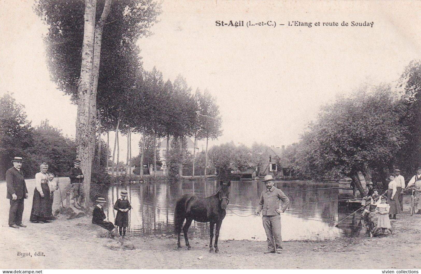 Saint Agil (41 Loir Et Cher) L'étang Et Route De Souday - édit. Bigot - Sonstige & Ohne Zuordnung