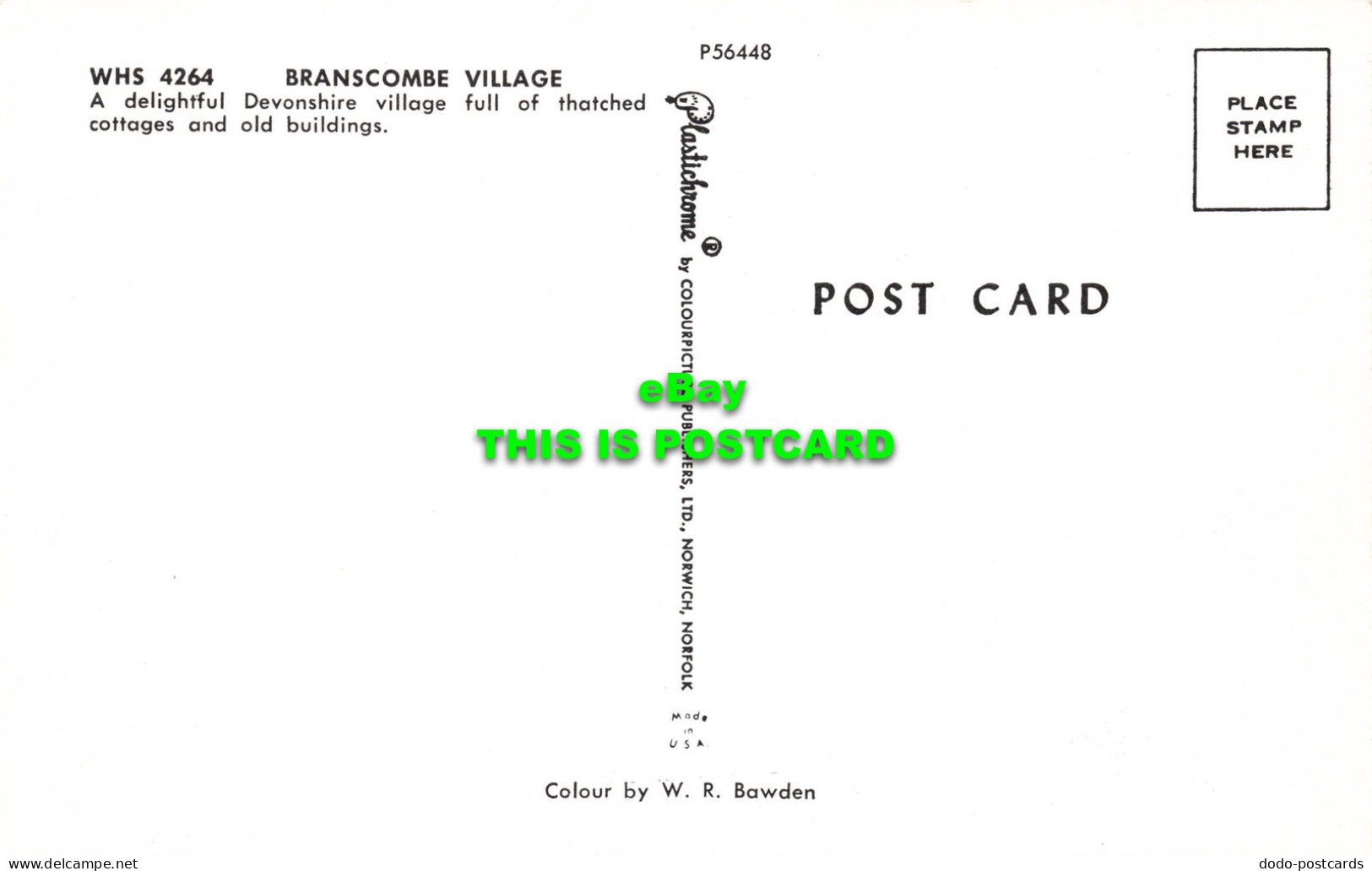 R567017 WHS 4264. Branscombe Village. Plastichrome. Colourpicture Publishers. W. - Mundo