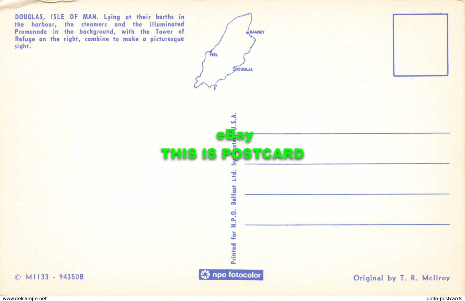 R567021 Douglas. Isle Of Man. Tower Of Refuge. N. P. O. Belfast. T. R. Mcllroy. - Monde