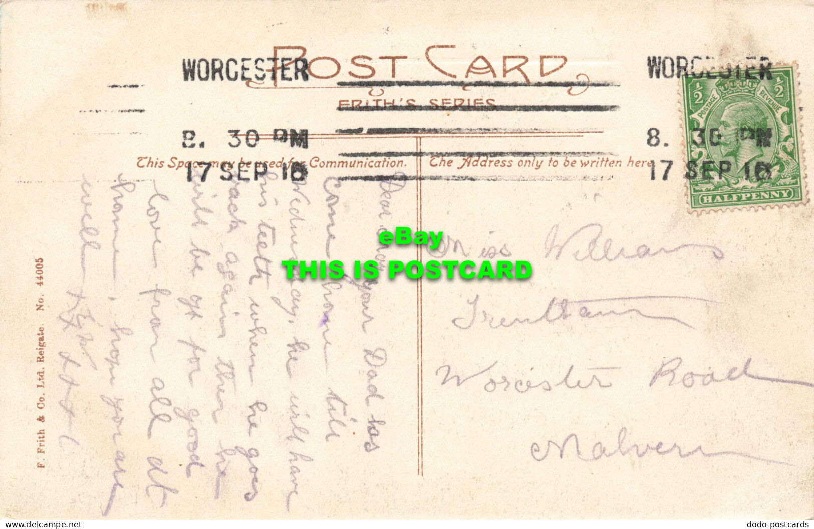 R567816 Worcester Cathedral. N. W. Friths Series. No. 44005. 1916 - Mundo