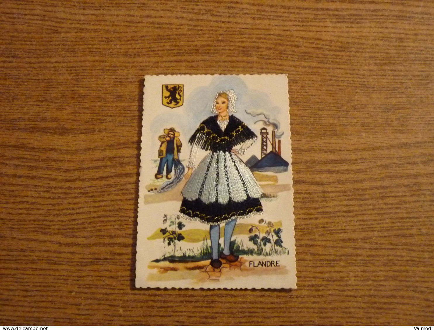 Carte Brodée "Flandre" - Jeune Fille Costume Brodé- 10,4x14,8cm Env. - Bestickt