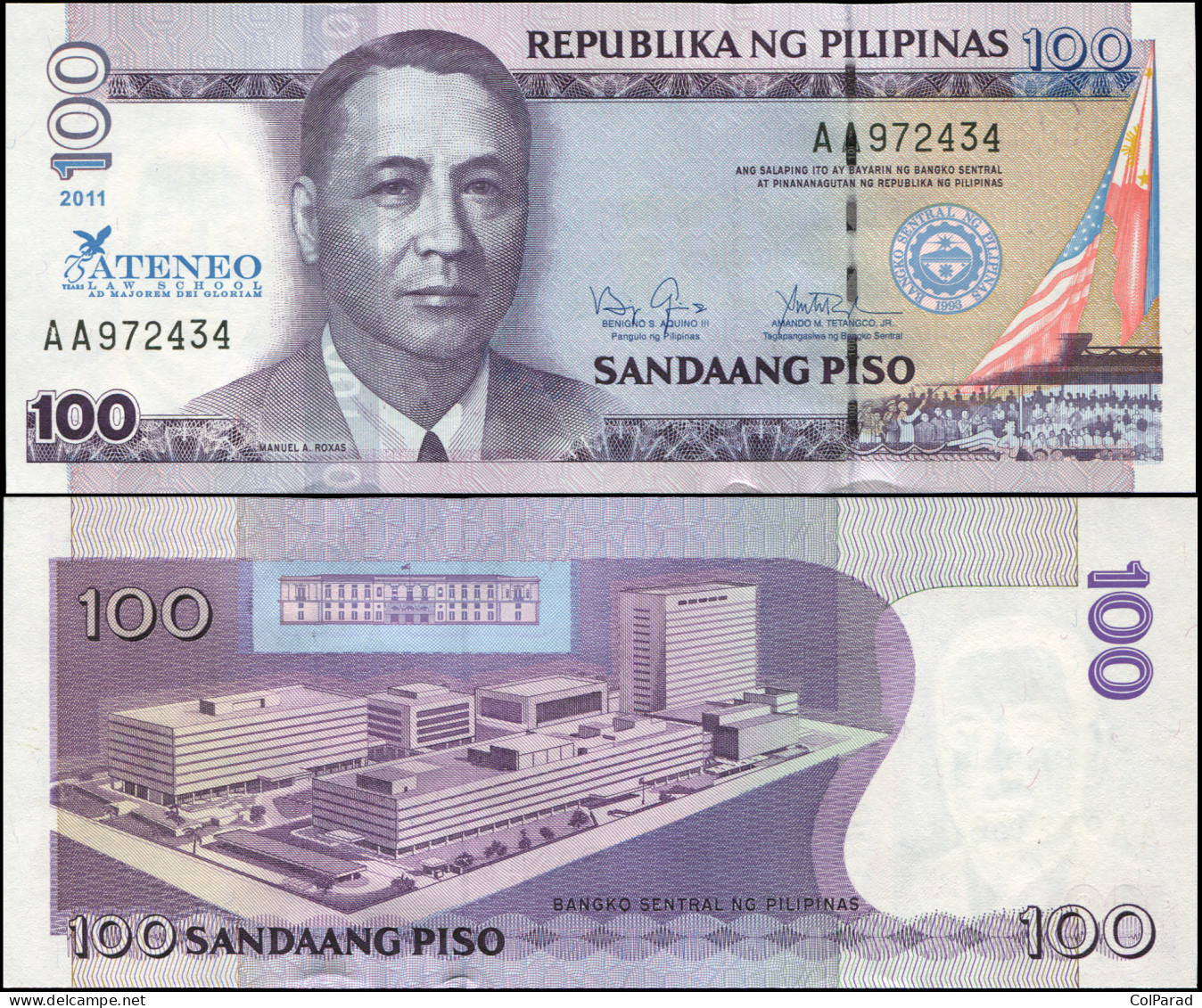 PHILIPPINES 100 PISO - 2011 - Paper Unc - P.212a Banknote - Ateneo Law School - Filippijnen