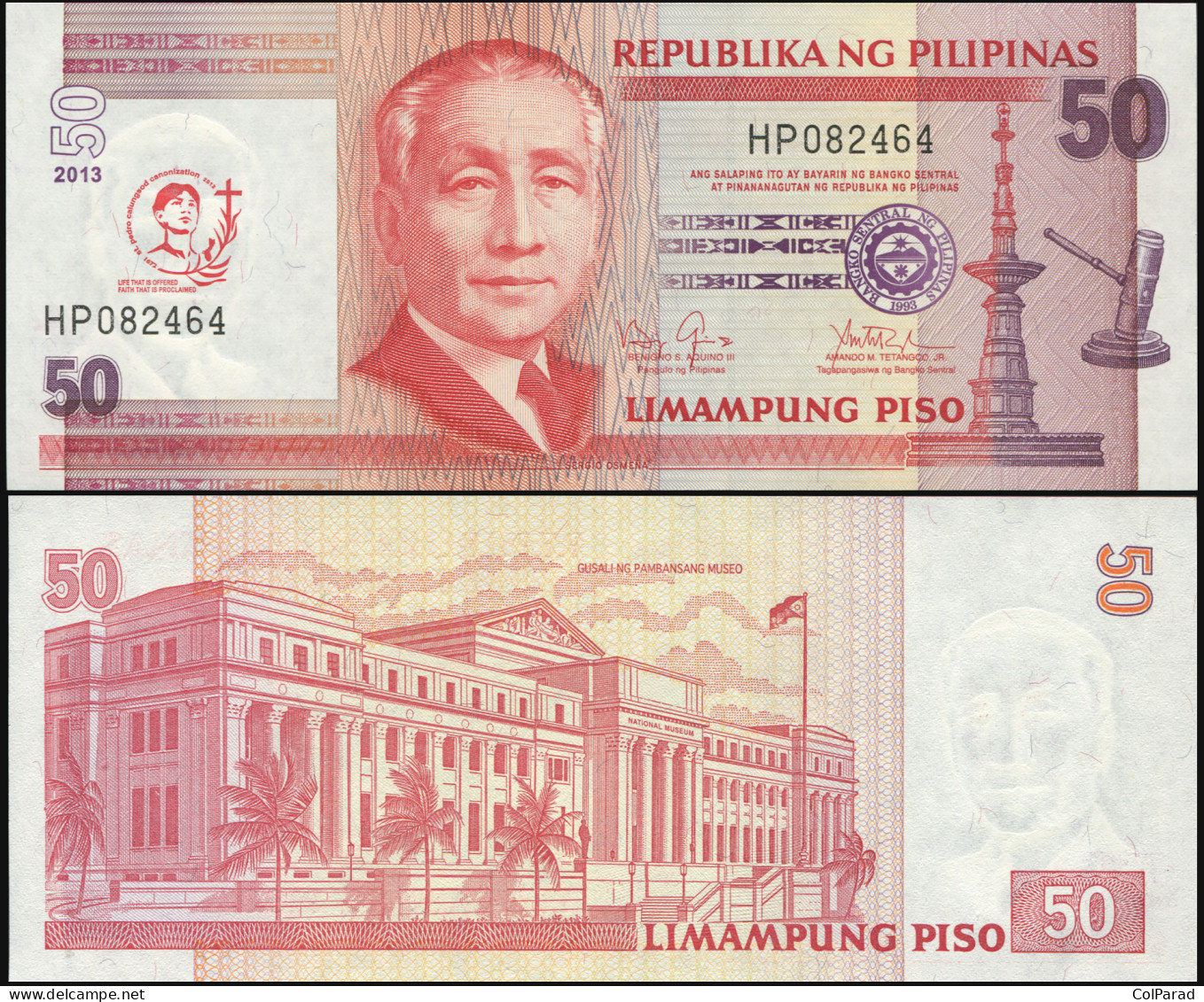 PHILIPPINES 50 PISO - 2013 - Paper Unc - P.215a Banknote - St. Pedro Calungsod - Filippijnen