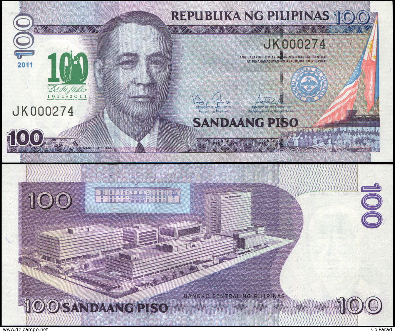 PHILIPPINES 100 PISO - 2011 (2012) - Paper Unc - P.212Aa Banknote - De La Selle - Filippijnen