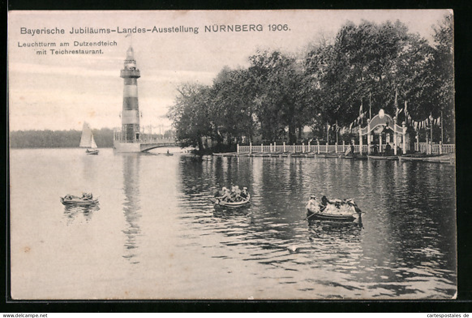 AK Nürnberg, Jubiläums-Landes-Ausstellung 1906, Leuchtturm Am Dutzendteich Mit Restaurant  - Expositions