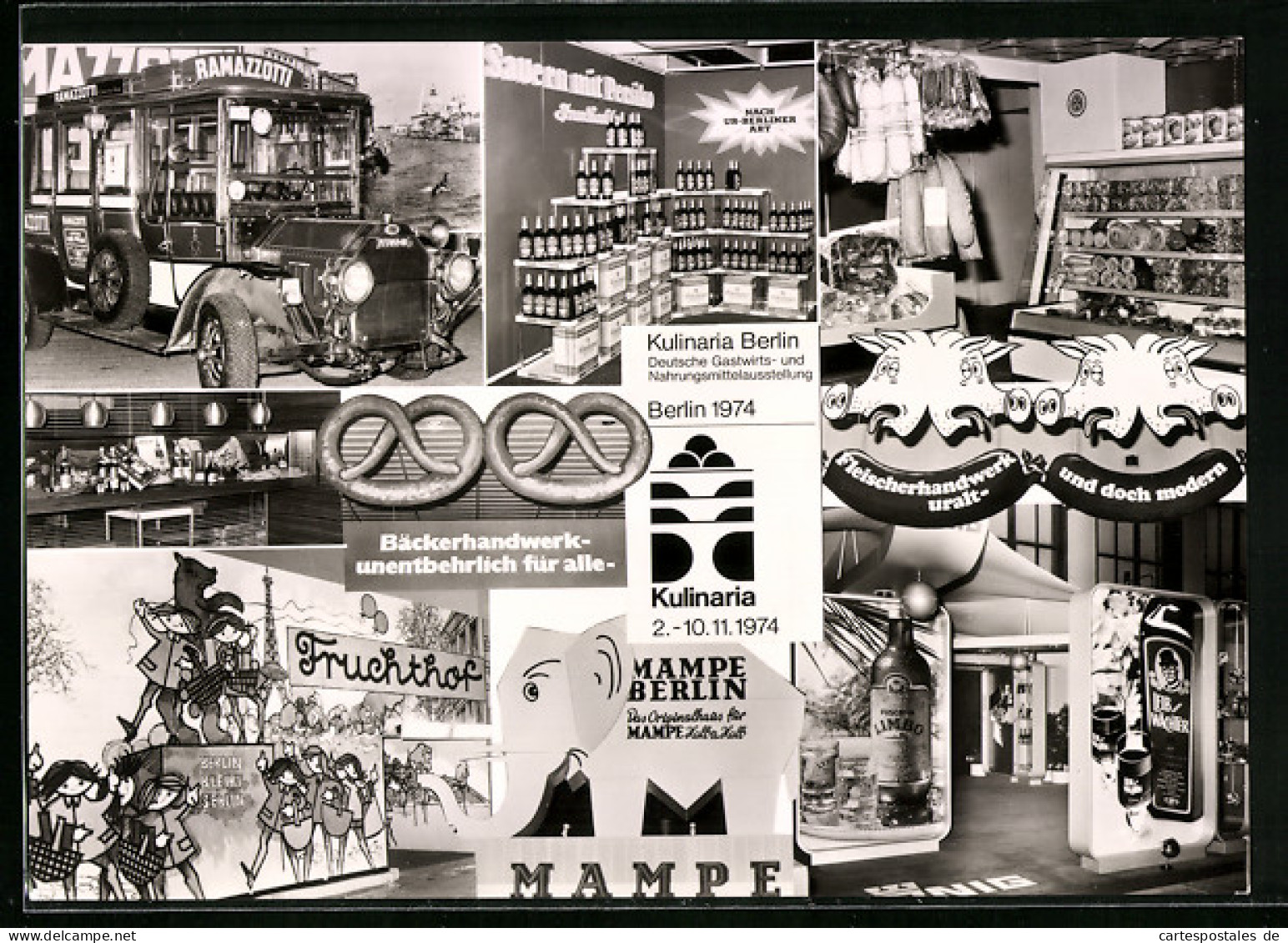 AK Berlin, Kulinaria 1974, Bäckerhandwerk, Fruchthof, Fleischerhandwerk  - Ausstellungen