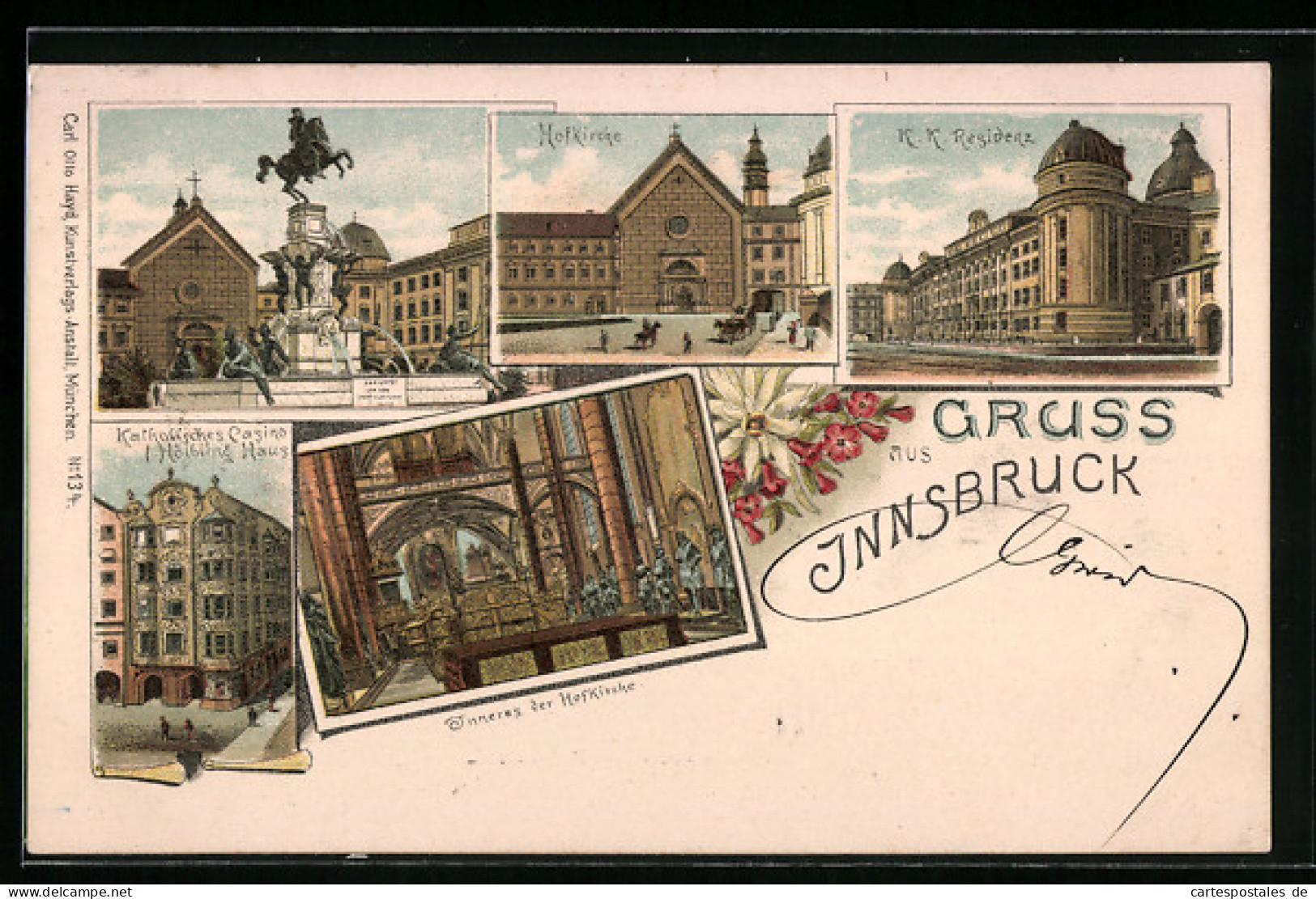 Lithographie Innsbruck, Hofkirche, K. K. Residenz, Kath. Casino (Hölbling Haus)  - Altri & Non Classificati