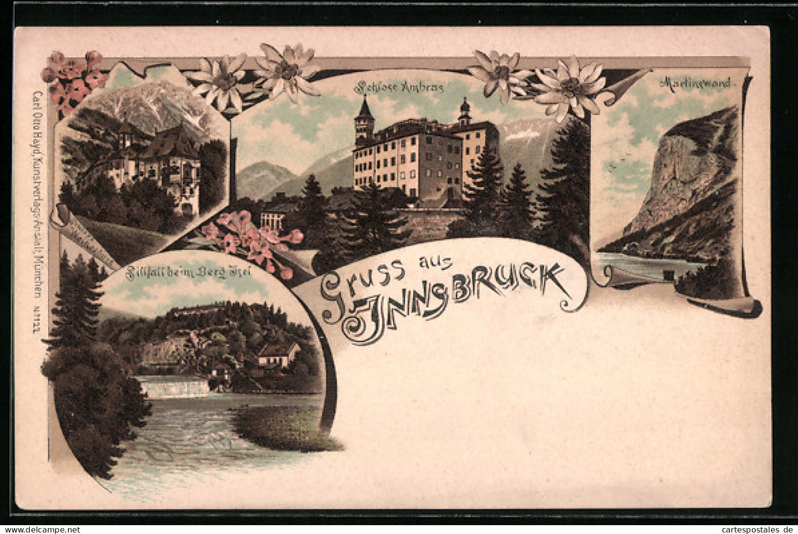Lithographie Innsbruck, Schloss Ambras, Martinswand, Sillfall Beim Berg Isel  - Altri & Non Classificati