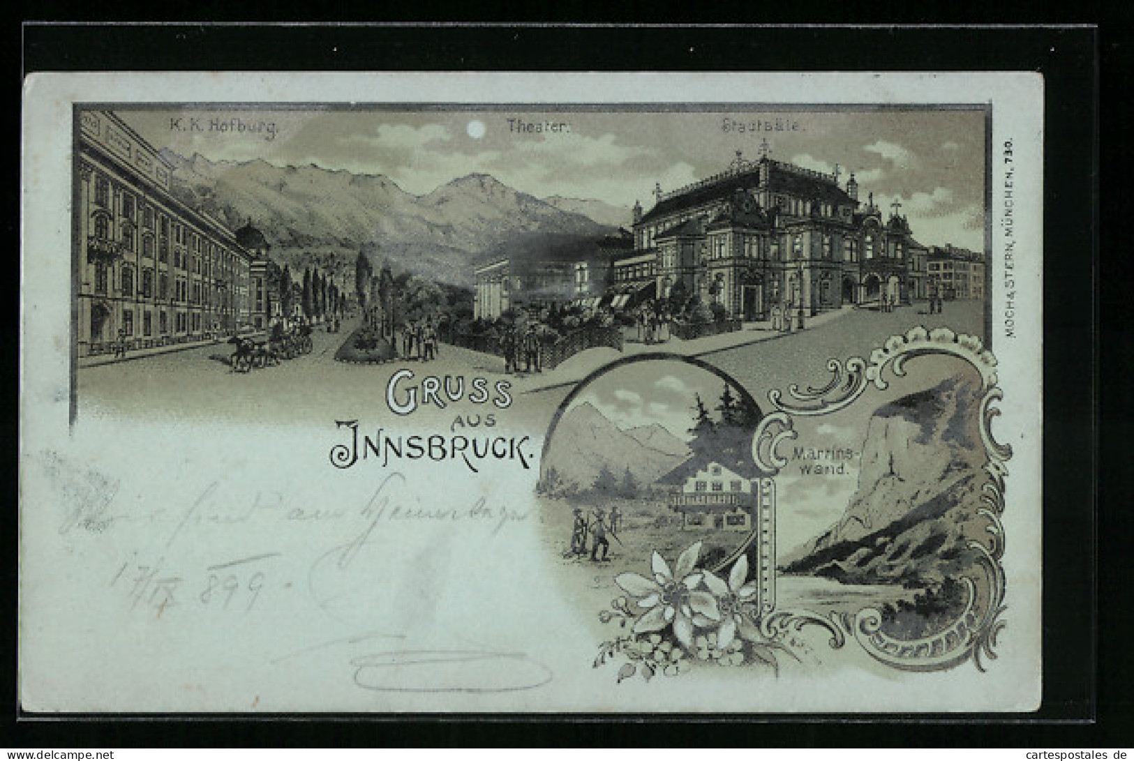 Mondschein-Lithographie Innsbruck, K. K. Hofburg, Theater, Stadtsäle  - Altri & Non Classificati