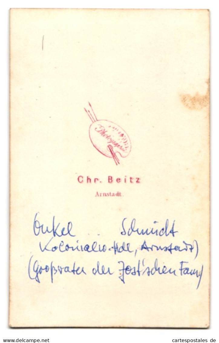 Fotografie Chr. Beitz, Arnstadt, Beleibter Herr Mit Brille Und Schnauzbart  - Personas Anónimos