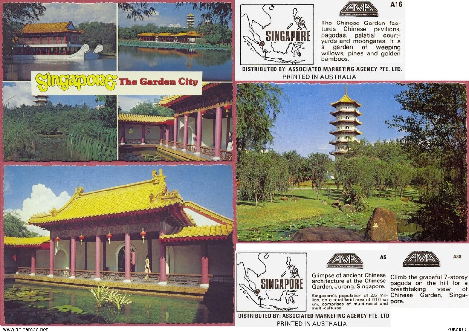 Singapore Chinese Garden, 7storey Pagoda, Jurong, +/-1975's AMA A5-A16-A38, Vintage UNC_cpc - Singapur