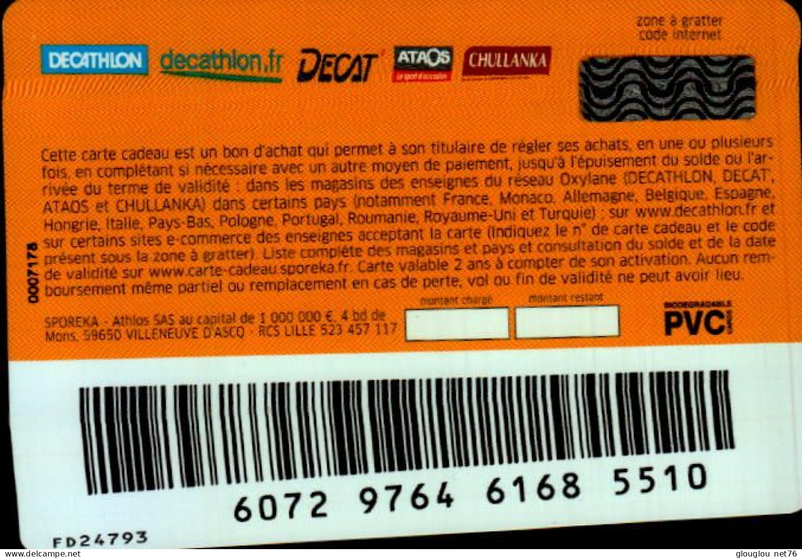 CARTE CADEAU  DECATHLON... - Tarjetas De Fidelización Y De Regalo