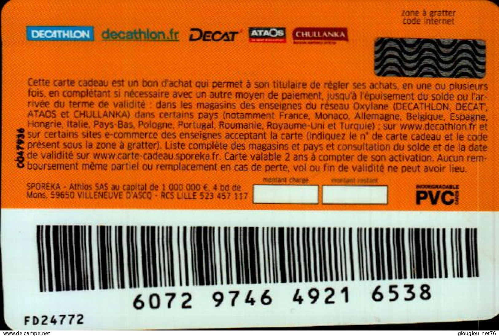 CARTE CADEAU  DECATHLON... - Tarjetas De Fidelización Y De Regalo