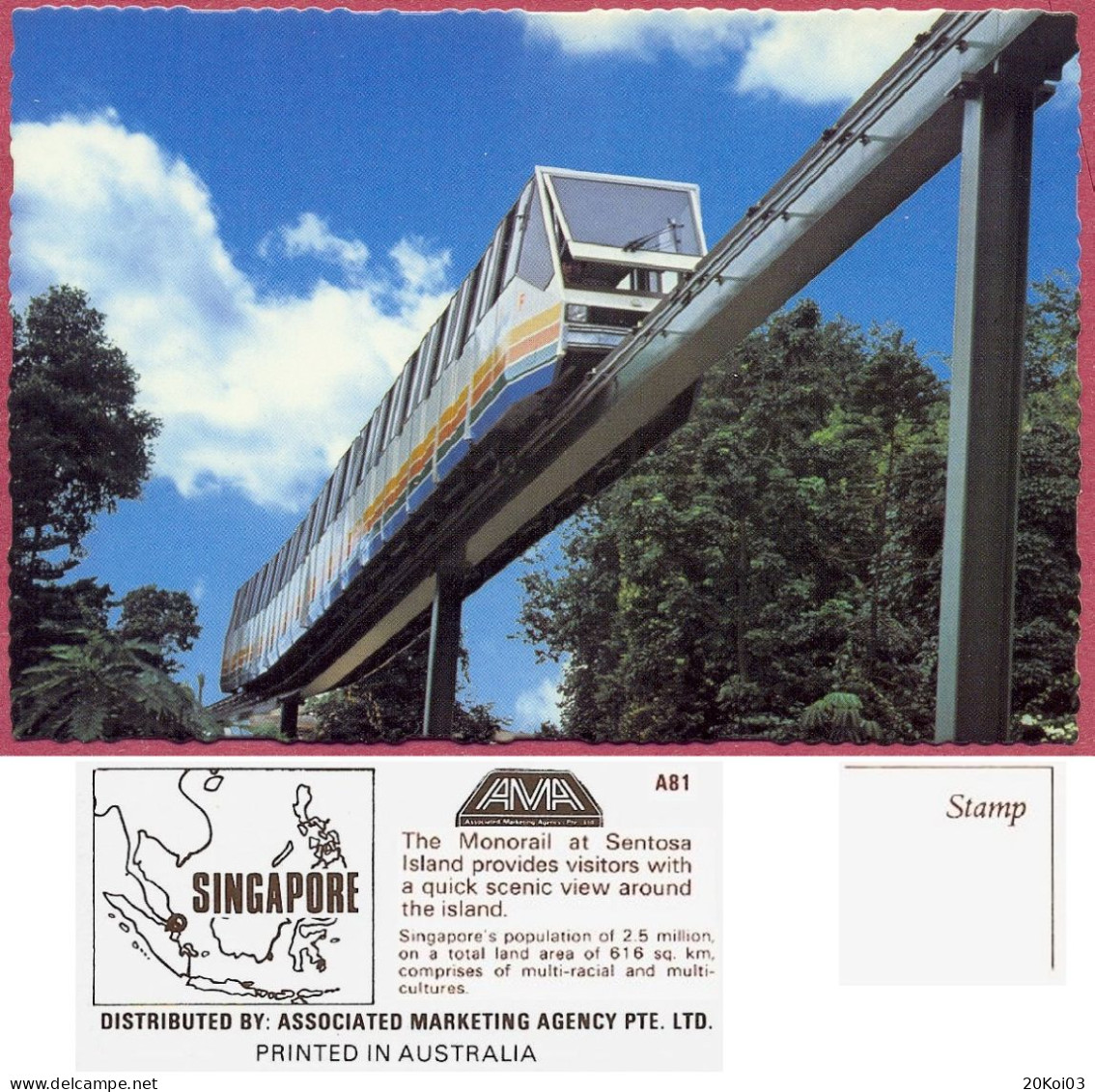 Singapore Monorail Sentosa Island +/-1982's  A81 AMA , Vintage UNC_cpc - Singapour