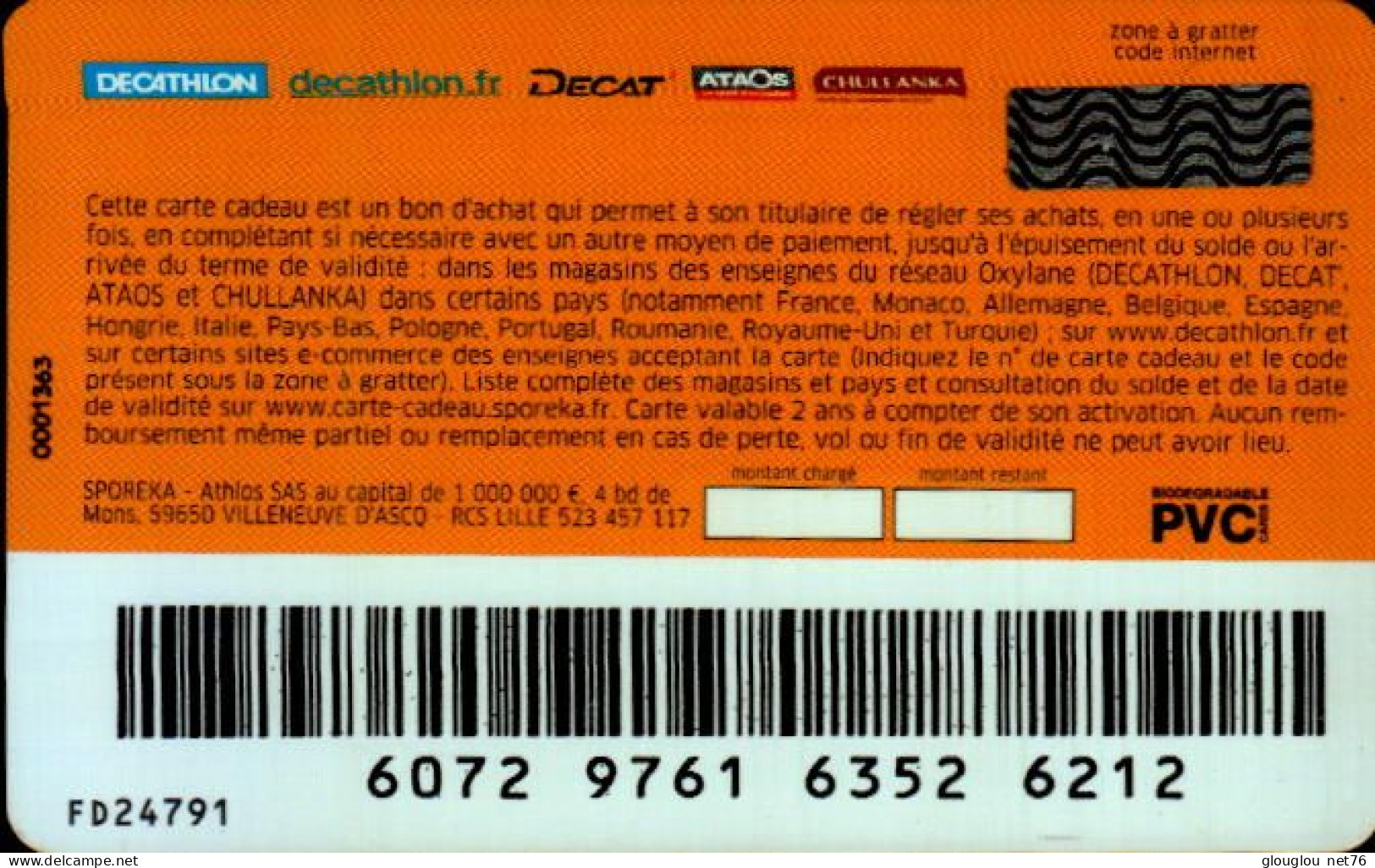 CARTE CADEAU  DECATHLON... - Tarjetas De Fidelización Y De Regalo