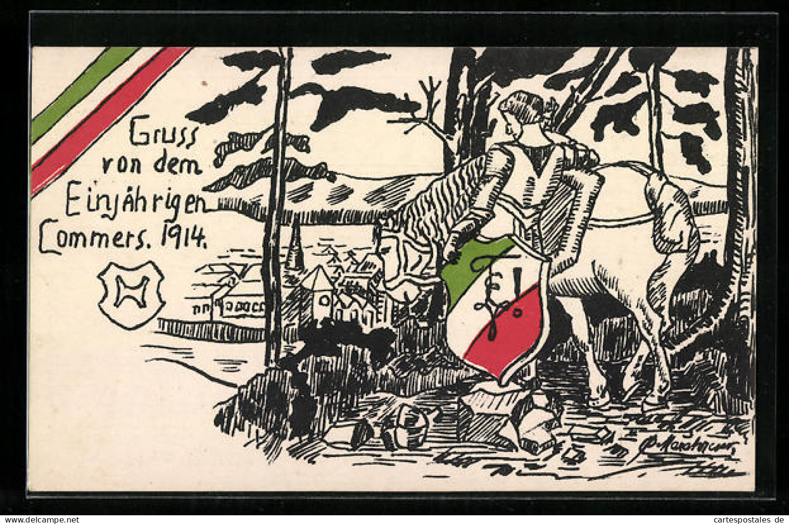 Künstler-AK Einjährigen Commers 1914, Studentenwappen  - Sonstige & Ohne Zuordnung
