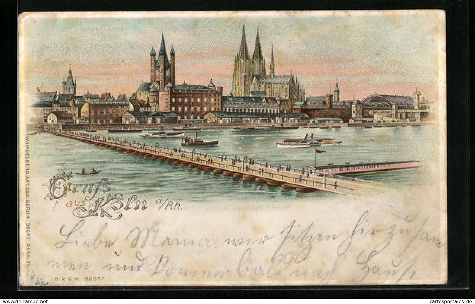 Lithographie Köln A. Rh., Rheinbrücke Mit Panorama Der Stadt, Halt Gegen Das Licht  - Sonstige & Ohne Zuordnung