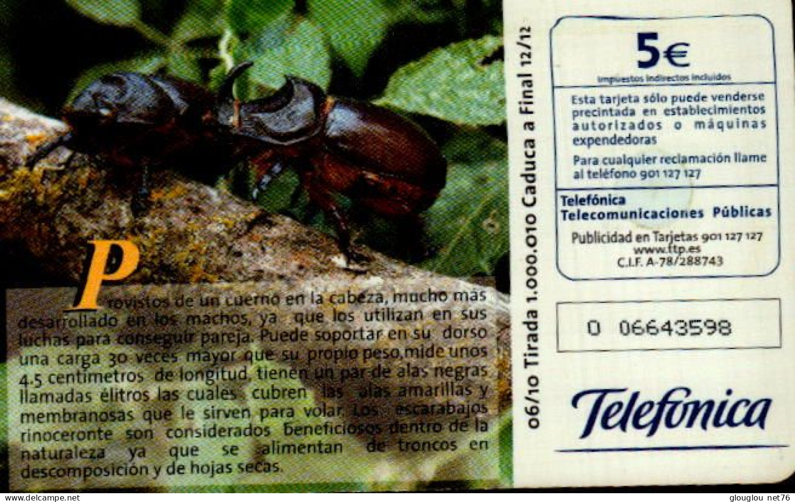 TELECARTE ETRANGERE....SCARABEE - Altri & Non Classificati