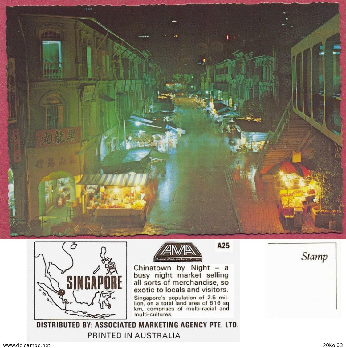 Singapore Chinatown By Night, Busy Night Market Selling +/-1975's A25 AMA , Vintage UNC_cpc - Singapur