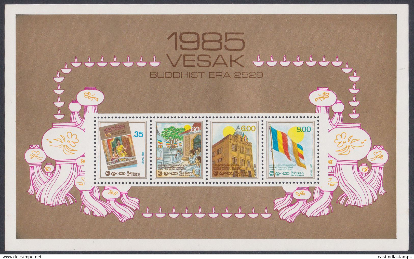 Sri Lanka Ceylon 1985 MNH MS Vesak, Buddhism, Buddhist New Year, Religion, Buddha, Flag, Lights, Miniature Sheet - Sri Lanka (Ceilán) (1948-...)