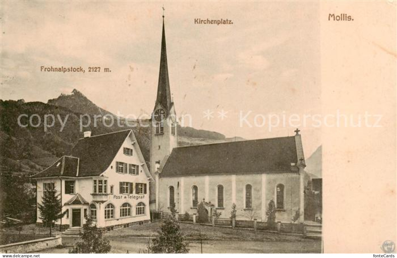 13799395 Mollis GL Kirchenplatz Kirche Post Telegraf Frohnalpstock  - Autres & Non Classés