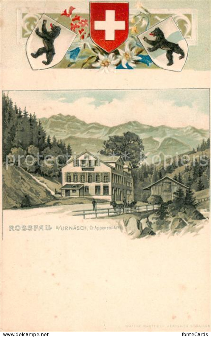 13798815 Rossfall Urnaesch AR Berggasthaus Alpen Wappen Kuenstlerkarte  - Autres & Non Classés