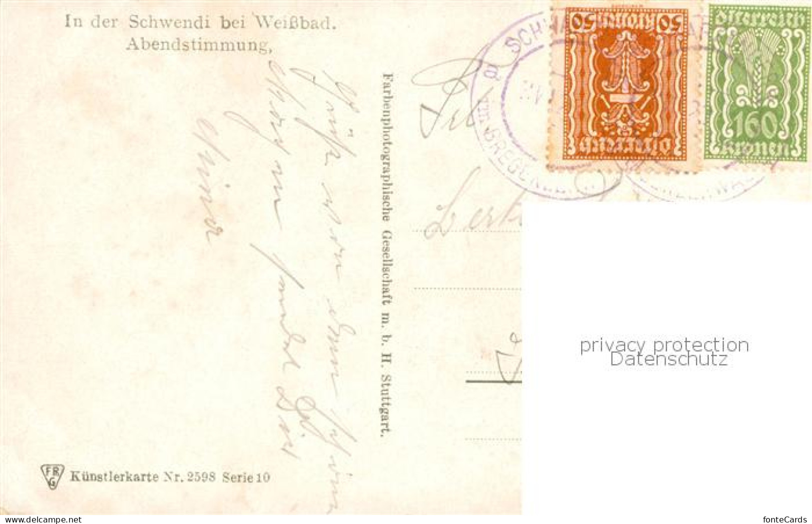 13796895 Schwendi Weissbad IR Abendstimmung Kuenstlerkarte Nr. 2598 Serie 10  - Sonstige & Ohne Zuordnung