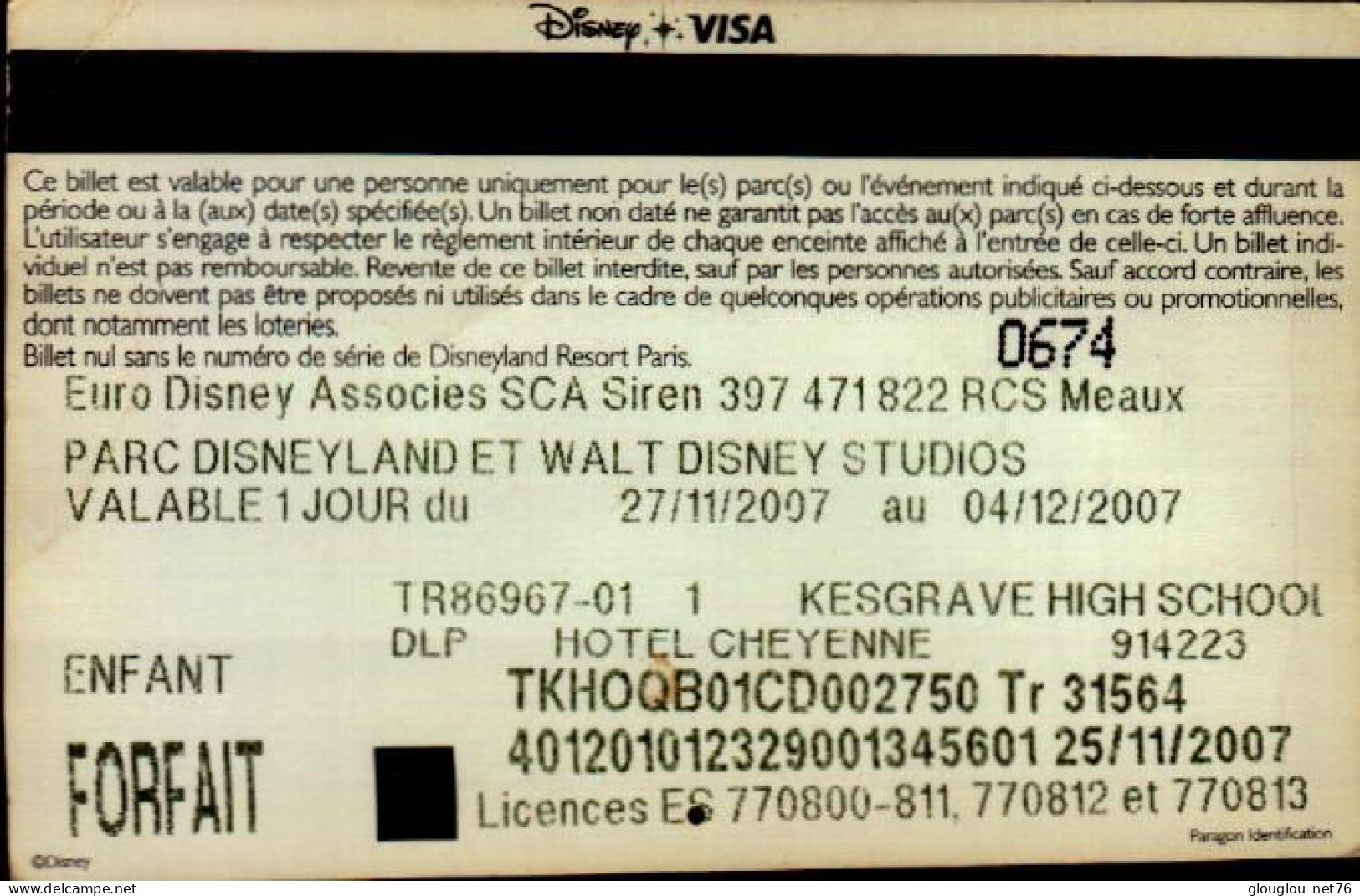 PASSEPORT DISNEY..   PARC DISNEYLAND ET WALD DISNEY STUDIOS....ENFANT   FORFAIT. - Passeports Disney