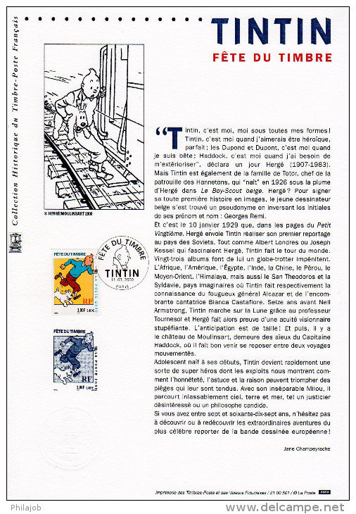 " TINTIN " Sur Document Philatélique Officiel De France De 2000. N° YT 3303. Parfait état. DPO à Saisir !!! - Bandes Dessinées