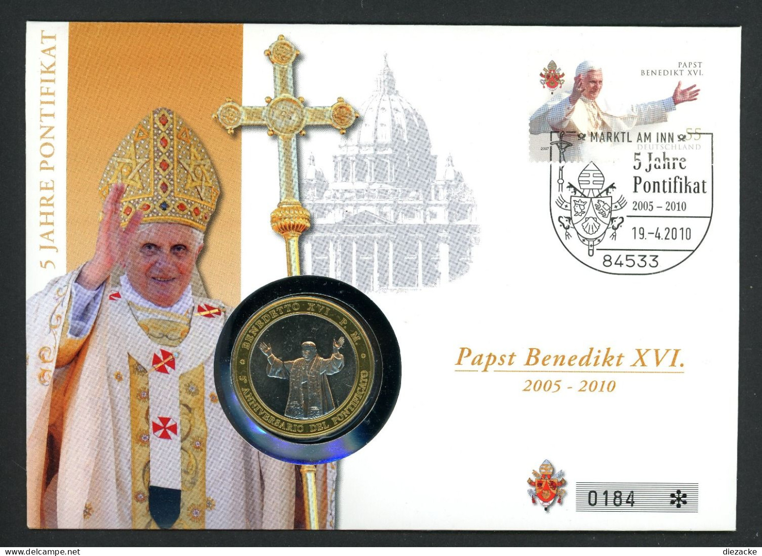 Vatikan 2010 Numisbrief Mit Medaille 5 Jahre Ponifikat Benedikt XVI. ST (MD805 - Non Classés