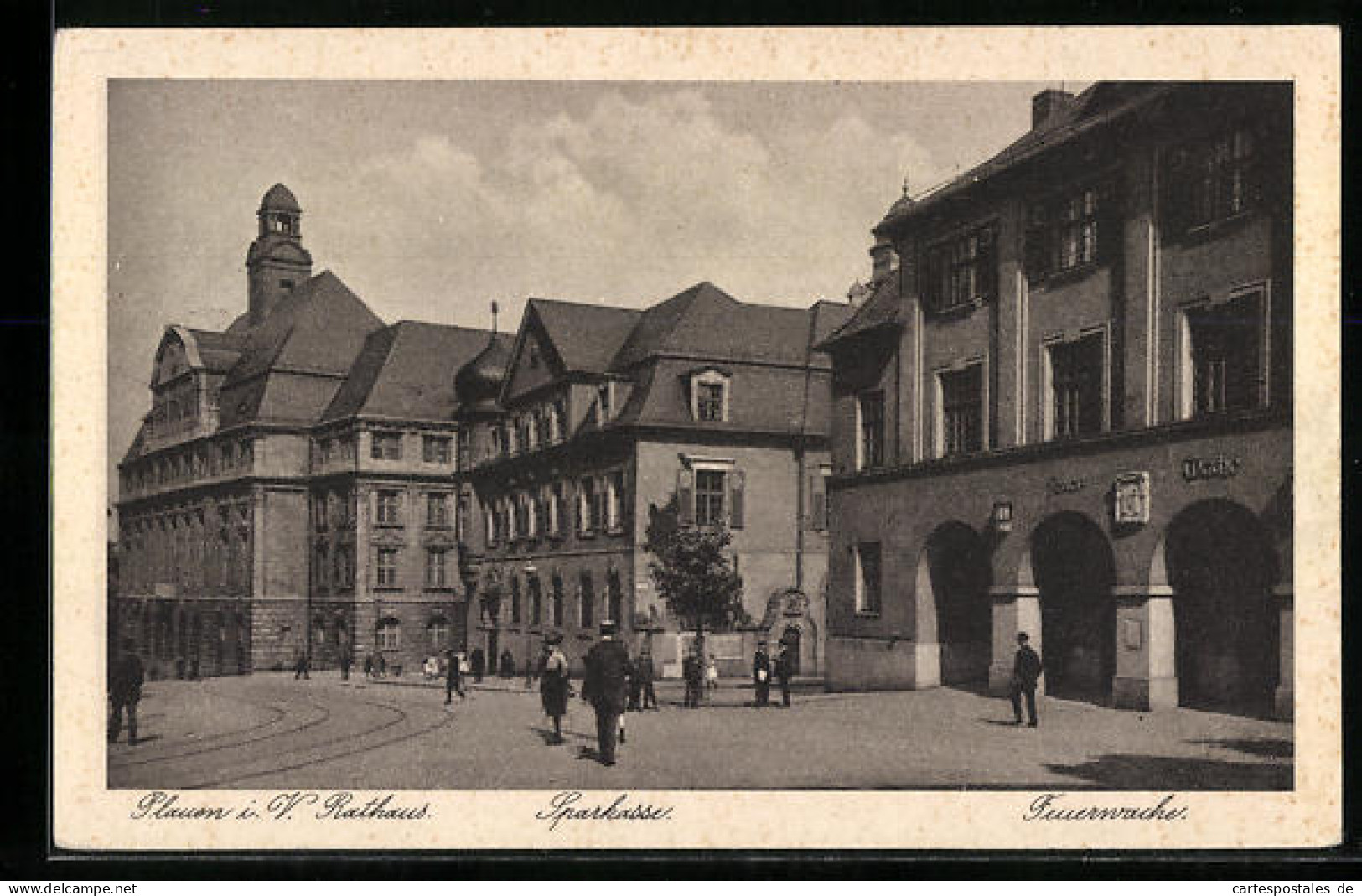 AK Plauen I. V., Rathaus, Sparkasse, Feuerwache  - Plauen