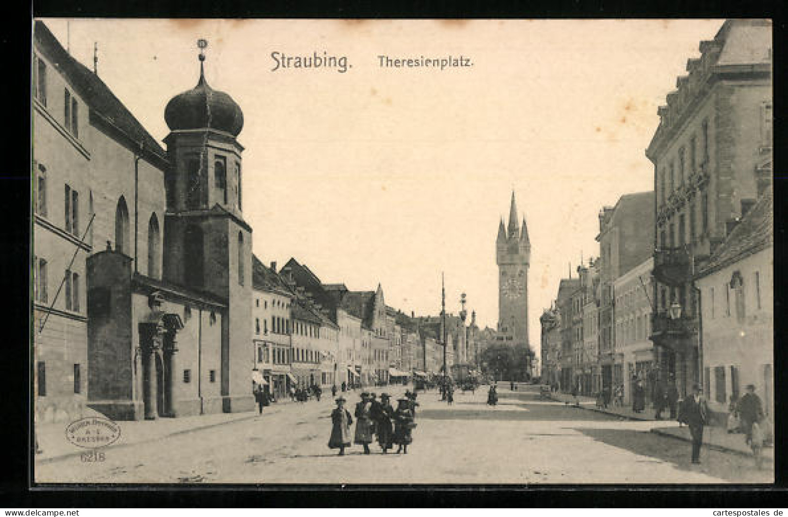 AK Straubing, Theresienplatz, Strassenpartie  - Straubing