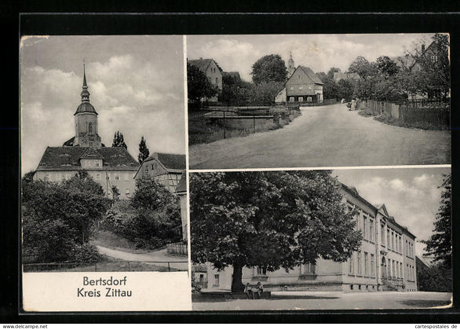 AK Bertsdorf /Kr. Zittau, Kirche, Ortspartie, Gebäude  - Zittau